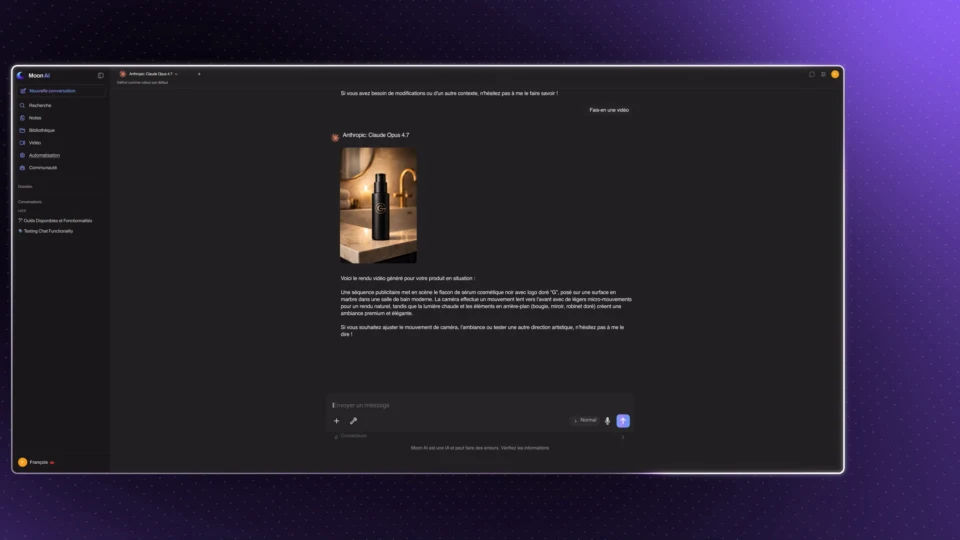 Interface Moon AI : créer une image
